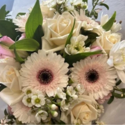 Florist Choice Pastel Bouquet - Fresh pastel toned flowers presented in the florists choice of style.